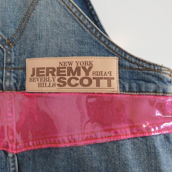 JEREMY SCOTT X MOSCHINO Neon Applique Denim Overall Dress Avant Garde Size US 6 - Picture 13 of 15